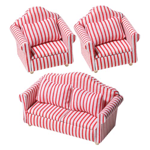 Gatuida Miniatur Sofa Spielzeug 3 Stück Gestreiftes Puppenhaus Möbel Rot Weiß für Kinder Dekorative Miniatur Couch und Sessel Gatuida Miniatur Sofa Spielzeug 3 Stück Gestreiftes Puppenhaus Möbel Rot Weiß für Kinder Dekorative Miniatur Couch und Sessel von Gatuida