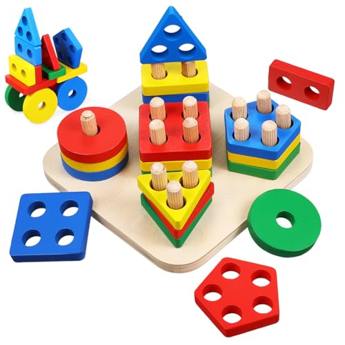 Gatuida Montessori Holzspielzeug Stapelspiel Farben Sortieren Formenerkennung Geometrische Bauklötze für Kleinkinder Motorikförderndes Lernspielzeug Gatuida Montessori Holzspielzeug Stapelspiel Farben Sortieren Formenerkennung Geometrische Bauklötze für Kleinkinder Motorikförderndes Lernspielzeug von Gatuida