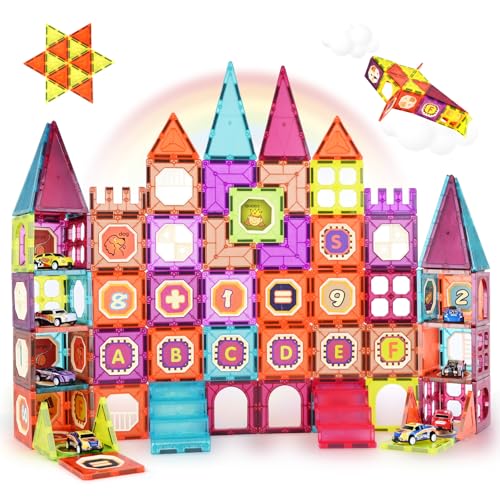 Gavgroom Magnetische Bausteine 95 Teile Magnetbausteine Spielzeug für Kinder Magnet Bausteine Magnetische Fliesen Kinderspielzeug mit 10 Rückzugsautos für Kinder ab 3+ Jahre Geschenke von Gavgroom