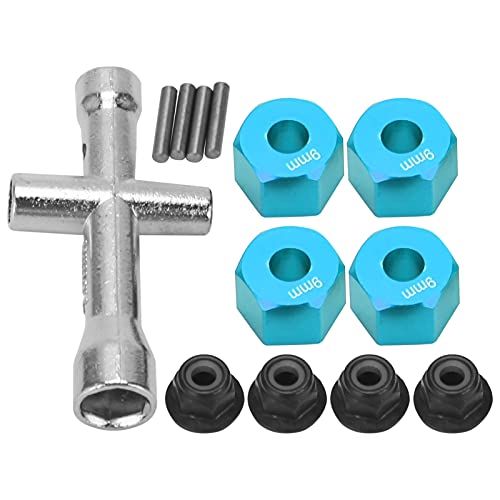 Gavigain 12-mm-Rad-Sechskant-Naben-Adapter, 9 mm Dicke Aluminiumlegierung, M4-Flansch-Sicherungsmuttern, Kreuzschlüssel-Set, Upgrade-Teile-Set für RC-Automodell 1/10 (Blue) von Gavigain