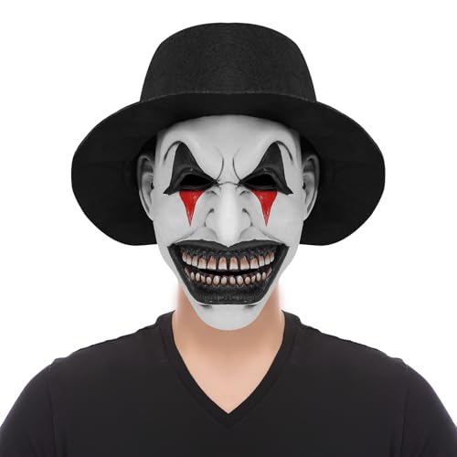 Gaweco Evil Joker Narr Maske mit Hut Clown Masken Latex Halloween für Erwachsene von Gaweco