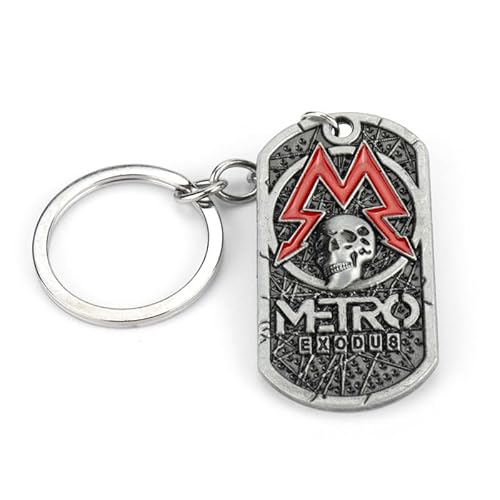 Gaweco Metro Exodus Schlüsselanhänger Totenkopf Logo Schlüsselanhänger Metall Cosplay Zubehör, grau, 5 cm von Gaweco