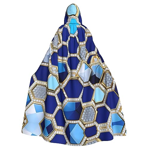 GaxfjRu Blaue Hexagons und Diamant-Druck, Uni, Weihnachten, Halloween, Party, magischer Kapuzenumhang, Maskerade, Cosplay-Kostüm von GaxfjRu