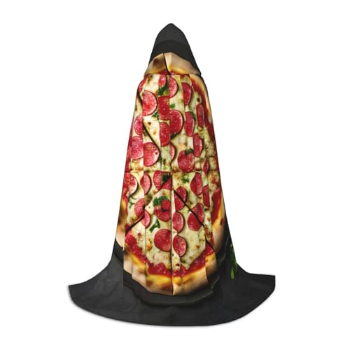 GaxfjRu Großer Pizza-Druck, mittelalterlicher Kapuzenumhang, Umhang mit Kapuze, Herren-Kostüm, Halloween-Kostüm, Renaissance-Kostüm, Wikinger-Stil von GaxfjRu