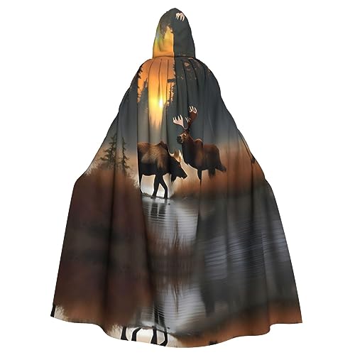 GaxfjRu Hirsch Bär Elch Druck Uni Weihnachten Halloween Party Magischer Kapuzenumhang Robe Maskerade Cosplay Kostüm von GaxfjRu