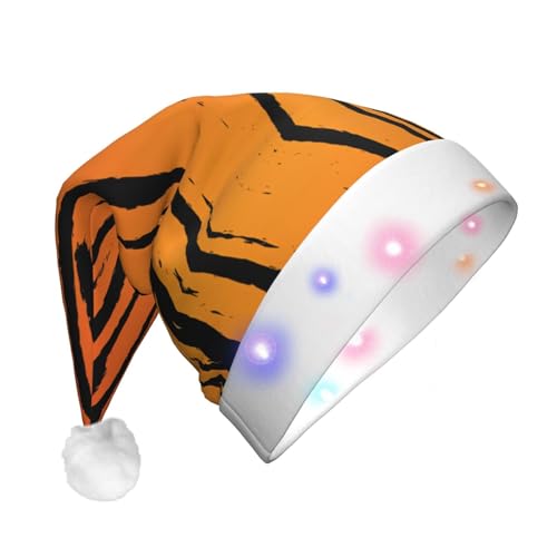 GaxfjRu Klassische Weihnachtsmütze mit Tigerstreifen-Druck, mit buntem LED-Lichtstreifen, Unisex, Samt-Weihnachtsmannmütze für Weihnachtsfeiern von GaxfjRu