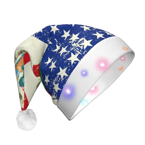 GaxfjRu Klassische Weihnachtsmütze mit mexikanischer amerikanischer Flagge, mit buntem LED-Lichtstreifen, Unisex, Samt, Weihnachtsmannmütze für Weihnachtsfeiern von GaxfjRu