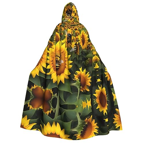 GaxfjRu Langer Kapuzenumhang mit Sonnenblumen-Bienen-Aufdruck, Uni, Kapuzenumhang, Halloween, Weihnachten, Kostüme, Partyumhang von GaxfjRu