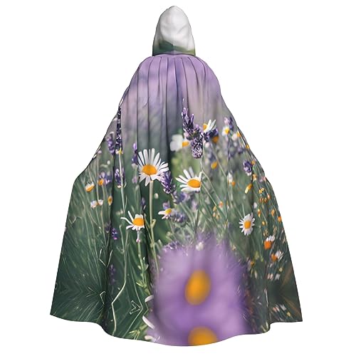 GaxfjRu Lavendel- und Gänseblümchen-Druck, Kapuzenmantel, Zauberer, Umhang für Damen, Halloween, Hexe, Vampir, Zauberer, Rabe von GaxfjRu