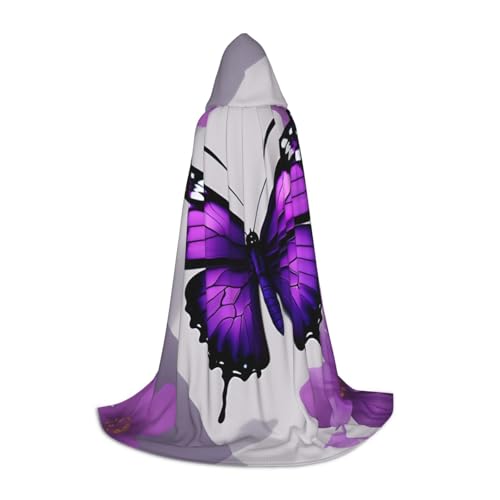 GaxfjRu Violetter Schmetterling und Blume, 1 Halloween-Umhang, Hexenkostüm, Kapuzenmantel, Cosplay, geeignet als Halloween-Geschenk von GaxfjRu