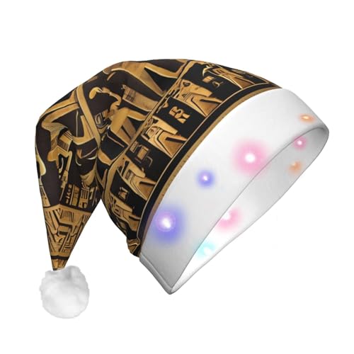 GaxfjRu Weihnachtsmütze mit Ägypten-Hieroglyphen, Unisex, Samt, für Weihnachten, Party, klassische Weihnachtsmütze mit buntem LED-Lichtstreifen von GaxfjRu