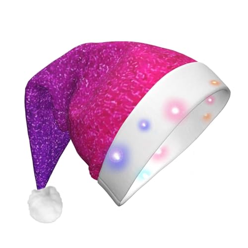 GaxfjRu Weihnachtsmütze mit Farbverlauf, Pailletten, funkelnd, Unisex, Samt, für Weihnachten, Party, klassische Weihnachtsmannmütze, Weihnachtsmütze mit buntem LED-Lichtstreifen von GaxfjRu