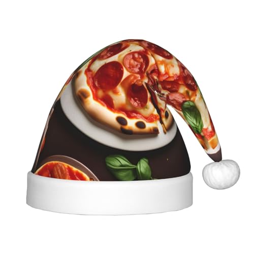 GaxfjRu Weihnachtsmütze mit Pizza-Lebensmittel-Aufdruck, für Familienfeiern, Partyzubehör, Weihnachtsmütze für Weihnachten, festliches Zubehör von GaxfjRu