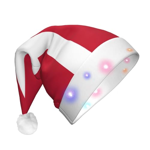 GaxfjRu Weihnachtsmütze mit dänischer Flagge, Unisex, Samt, für Weihnachten, Party, klassische Weihnachtsmannmütze, Weihnachtsmütze mit buntem LED-Lichtstreifen von GaxfjRu