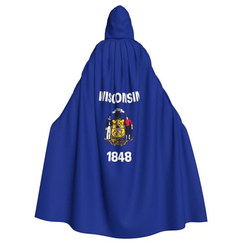 GaxfjRu Wisconsin Staatsflaggen-Druck, Uni, Weihnachten, Halloween, Party, magischer Kapuzenumhang, Maskerade, Cosplay-Kostüm von GaxfjRu