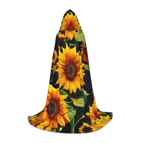 GaxfjRu Wunderschöner Sonnenblumen-Druck, mittelalterlicher Kapuzenumhang, Umhang mit Kapuze, Herren-Kostüm, Halloween-Kostüm, Renaissance-Kostüm, Wikinger-Stil von GaxfjRu