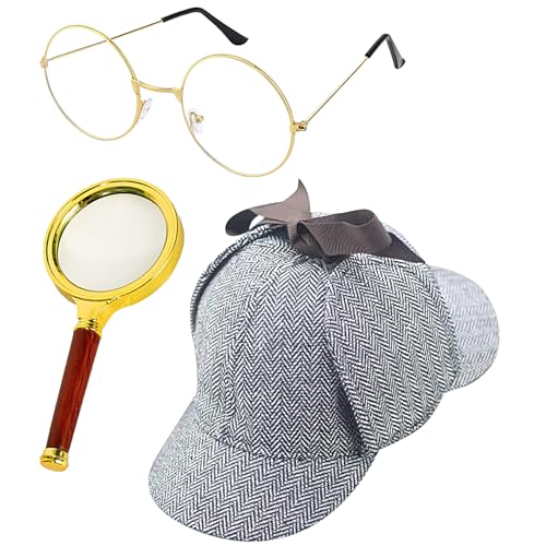 Gazocua Detektiv Kostümzubehör Set,Detektiv Cosplay Zubehör | Cosplay Kostüm Accessoires, Hut Brille Lupe für Damen Herren Mädchen Halloween Party Bühnenauftritt Gazocua Detektiv Kostümzubehör Set,Detektiv Cosplay Zubehör | Cosplay Kostüm Accessoires, Hut Brille Lupe für Damen Herren Mädchen Halloween Party Bühnenauftritt von Gazocua