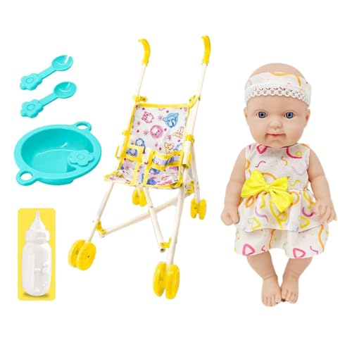 Babypuppen-Kinderwagen-Spielset, Miniatur-Kinderwagenpuppe, Babypuppen-Kinderwagen-Kinderwagen, Langlebig Und Kinderfreundlich, Verstellbar Und Einfach Zu Bedienen, 1 Set, Für Kleinkinder von Gcerfby