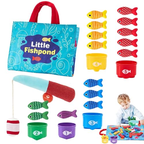 Gcerfby Angelruten-Set, Stoff-Angelspiel, Fisch-Lernspielzeug, Meerestier-Spiel, tolles Geschenk, glattes Material, 30 x 20 x 10 cm, 1 Set, pädagogische Kinder, für Kinder von Gcerfby