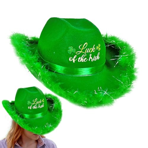 Gcerfby St. Patrick's Day Hut, Uni Westernmütze, Neuheit Filz St. Patrick's Day Cowgirl-Hüte mit Kleeblatt, Uni, verstellbare Passform für Frauen, Party-Kostüm von Gcerfby