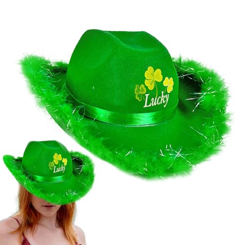 Gcerfby St. Patrick's Day Hut, Uni Westernmütze, Neuheit Filz St. Patrick's Day Cowgirl-Hüte mit Kleeblatt, Uni, verstellbare Passform für Frauen, Party-Kostüm von Gcerfby