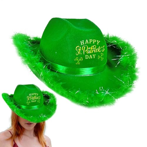 Gcerfby St. Patrick's Day Hut, Uni Westernmütze, Neuheit Filz St. Patrick's Day Cowgirl-Hüte mit Kleeblatt, Uni, verstellbare Passform für Frauen, Party-Kostüm von Gcerfby