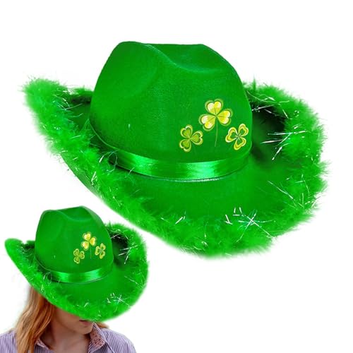 Gcerfby St. Patrick's Day Hut, Uni Westernmütze, Neuheit Filz St. Patrick's Day Cowgirl-Hüte mit Kleeblatt, Uni, verstellbare Passform für Frauen, Party-Kostüm von Gcerfby