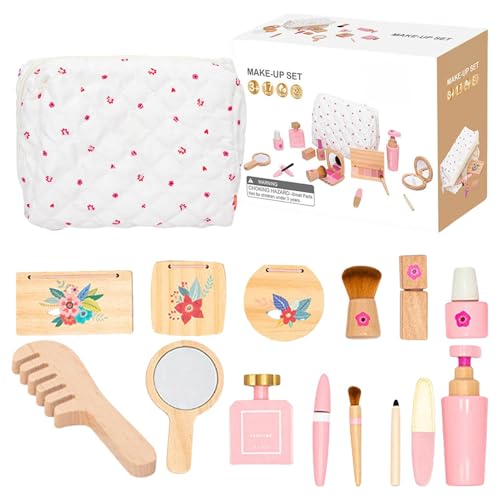 Pretend Makeup Kit, Süßes Make-up-Spielzeug, Ankleidespielzeug-Set, Kindersichere Holzmaterialien, Tragbare Organisierte Aufbewahrung, Für Kinder, , Mädchen von Gcerfby