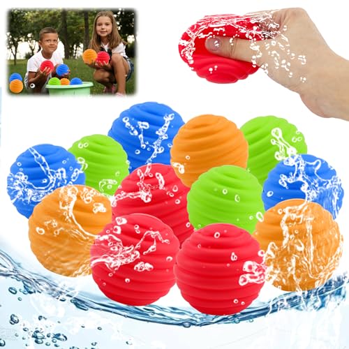 Gcffom 12 Stück Wiederverwendbare Wasserballons, Wasserbomben Selbstschließend, Schnell Befüllbare Wasserbomben Set Silikon Wasserbälle für Kinder, Erwachsene, Strand, Pool Spielzeug von Gcffom