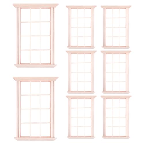 Gcroet Dollhouse Fenster 1:12 Skala 8pcs Holz Miniaturfenster Rahmen DIY Craft Mini Fenstermodell mit 12 Gitterpuppen Hausmöbeln für Puppenhauszubehör. von Gcroet