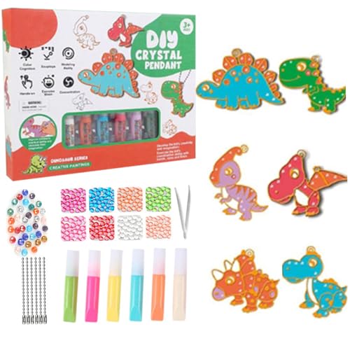 Gcroet 1Set Kits für Kinder DIY schnelle Trocknung niedliche Cartoon Fensterkunst für Kinder entwicklungsbetable Farbe wiederverwendbares Buntglaset Kit, Dinosaurierserie. von Gcroet