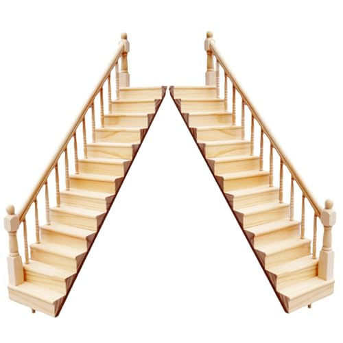 Gcroet 2pcs 1 12 Skala Dollhouse Möbel, Holz Miniatur Treppe Puppenhausmöbel rechts und Linke Armlehne Handlauf DIY Unbemalte Treppe für Puppenhauszubehör. von Gcroet