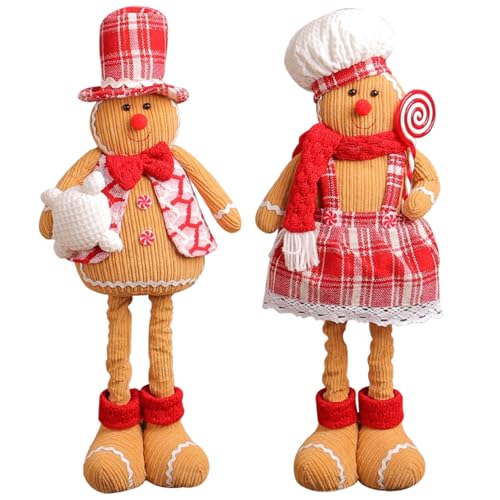 Gcroet 2pcs Lebkuchenplüsch mit dehnbarem Bein männlicher und weiblicher Lebkuchendekor mit Kleidung auf entzückender Lebkuchen -Weihnachtsdekoration für Zuhause, Party, Party. von Gcroet