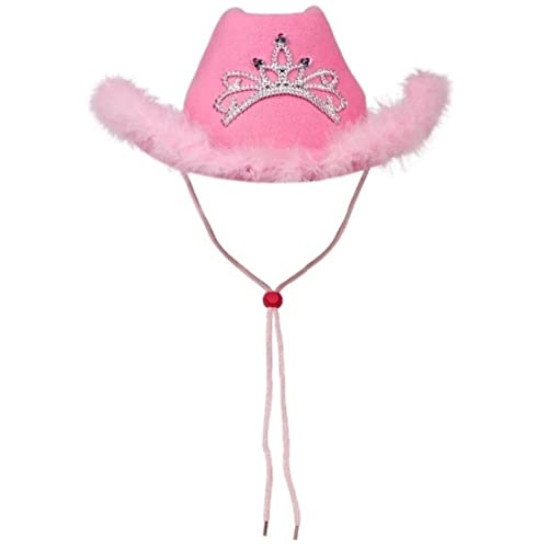 Gcroet Cowboyhut Pink Cowgirl Hut, blinkende Kron Cowgirl Prinzessin Hut Urlaub Kostüm Party Supply, Filz Cowboy Hut für Frauen, rosa Erwachsene Cowboyhüte für Dress -up Rollenspiel Cosplay von Gcroet