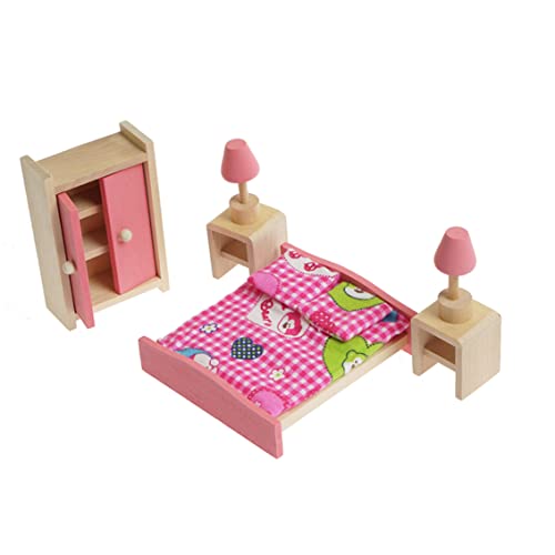 Gcroet Doll House Möbel Holzspielzeug 1 12 Skala Miniatur Schlafzimmer Set Bett Schrank Decke Dollhouse DIY Accessoires ... von Gcroet