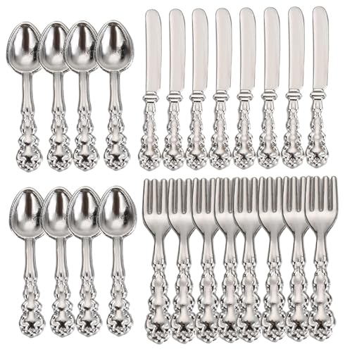 Gcroet Dollhouse Cutlery 24PCS/Set Simulation Dollhouse TableWares Legierung Miniatur -Besteck mit graviertem Griff DIY Dollhouse Zubehör. von Gcroet