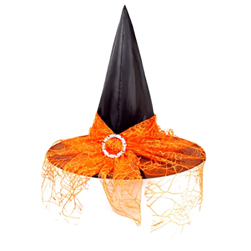 Gcroet Frauen Halloween Vintage Hexenhut durchsichtige Spitzenschleier gedruckte Hüte Party Lieferungen Halloween Kostümzubehör. von Gcroet