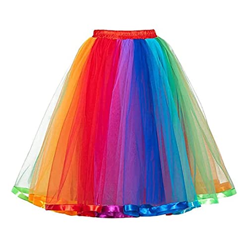 Gcroet Frauen Regenbogen geschichtetes Regenbogen Tüll Rock Mädchen Party Neonrock Regenbogenkleid für Partykostüm L. von Gcroet