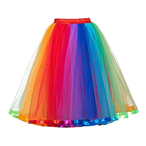 Gcroet Frauen Regenbogen geschichtetes Regenbogen Tüll Rock Mädchen Party Neonrock Regenbogenkleid für Partykostüm XL. von Gcroet