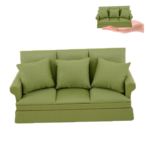 Gcroet Mini Dollhouse Sofa 1/12 Skala-Miniatur-Sofa-Stuhl mit 3 abnehmbaren Kissen süße Puppenhausmöbel Accessoire für Weihnachtsdekoration von Gcroet