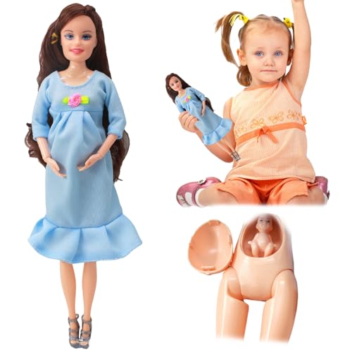 Gcroet Schwangere Puppe 11.5 ABS Plastik Schwangeres Mutterspielzeug mit Babypuppen kreativer schwangerer Puppe mit einem Baby im Bauch für Kindergeschenk, Blau von Gcroet