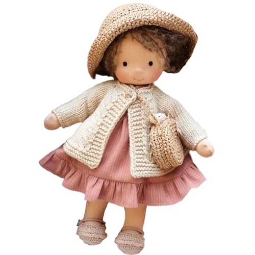 Gcroet Stoffpuppe, niedliche lockige Haarmädchen -Stoffpuppe mit Hut, Crossbody -Tasche und Kleid, 10 Zoll weiche Lappenbabypuppe Geschenke für Babys & Kleinkinder Weihnachtsgeburtstag, Stil 2 von Gcroet