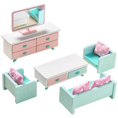 Hölzerne puppenhausmöbel set 10pcs/set Miniaturmöbel Wohnzimmer Dollhouse Accessoires farbenfrohe Spielzeug für Mädchen Jungen Alter 3+ Style1. von Gcroet