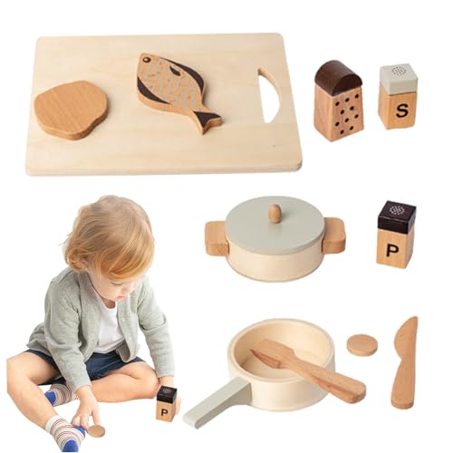 Holzküchenspielzeug für 3+ Kinder 11pcs/Set Safe Holzspielküche umfassen Topf und Pfanne Set Early Evalyational Interactive Play Kitchen Accessoires Creme Farbe. von Gcroet