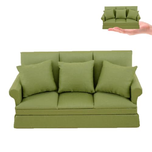 Gcroet Mini Dollhouse Sofa 1/12 Skala-Miniatur-Sofa-Stuhl mit 3 abnehmbaren Kissen Mini Möbelsofa süßes Puppenhausmöbel Accessoire für Weihnachtsdekoration. von Gcroet