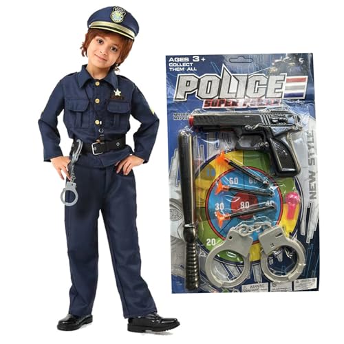 Polizeikostüm für Kinder 1 Set Größe M Unisex Polyester atmungsaktives Polizeikostüm für Cosplay Halloween Rollenspiel Party Bühne für 43.31-47,24 Zoll Kinder .. von Gcroet