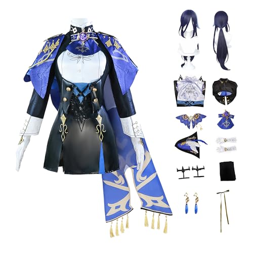 Gcufoyae Clorinde Cosplay Kostüm Clorinde Kleider Cosplay Perücke Mantel Hut Komplettset Game Role Play für Frauen von Gcufoyae