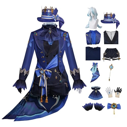 Gcufoyae Focalors Cosplay Kostüm Set Furina Kleider Cosplay mit Hut Perücke Mantel Zubehör Komplettset Halloween von Gcufoyae