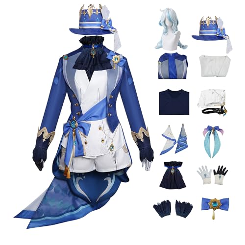 Gcufoyae Focalors Cosplay Kostüm Set Furina Kleider Cosplay mit Hut Perücke Mantel Zubehör Komplettset Halloween von Gcufoyae