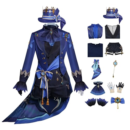 Gcufoyae Focalors Cosplay Kostüm Set Furina Kleider Cosplay mit Hut Perücke Mantel Zubehör Komplettset Halloween von Gcufoyae